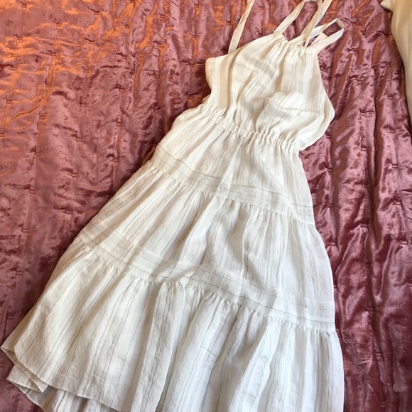 Rebecca Taylor White Striped Tiered Halter Dress 8 - Picture 6 of 8